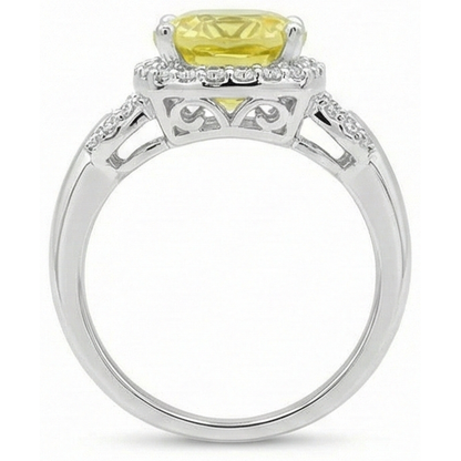 Yellow Sapphire And Natural Earth Mined Diamonds 4 Carats Ring White Gold 14K