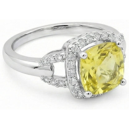 Yellow Sapphire And Natural Earth Mined Diamonds 4 Carats Ring White Gold 14K