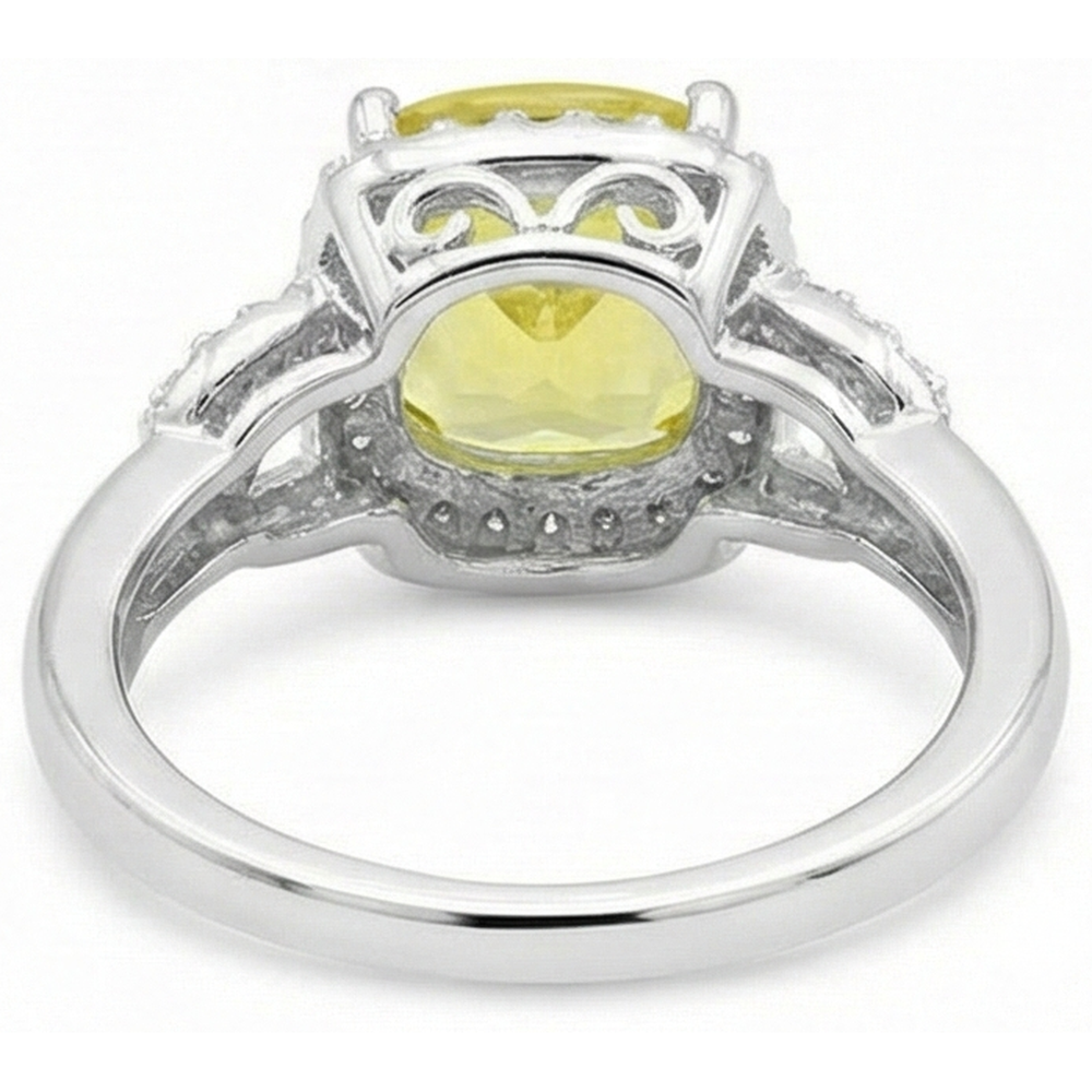Yellow Sapphire And Natural Earth Mined Diamonds 4 Carats Ring White Gold 14K