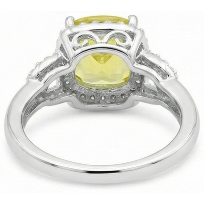 Yellow Sapphire And Natural Earth Mined Diamonds 4 Carats Ring White Gold 14K