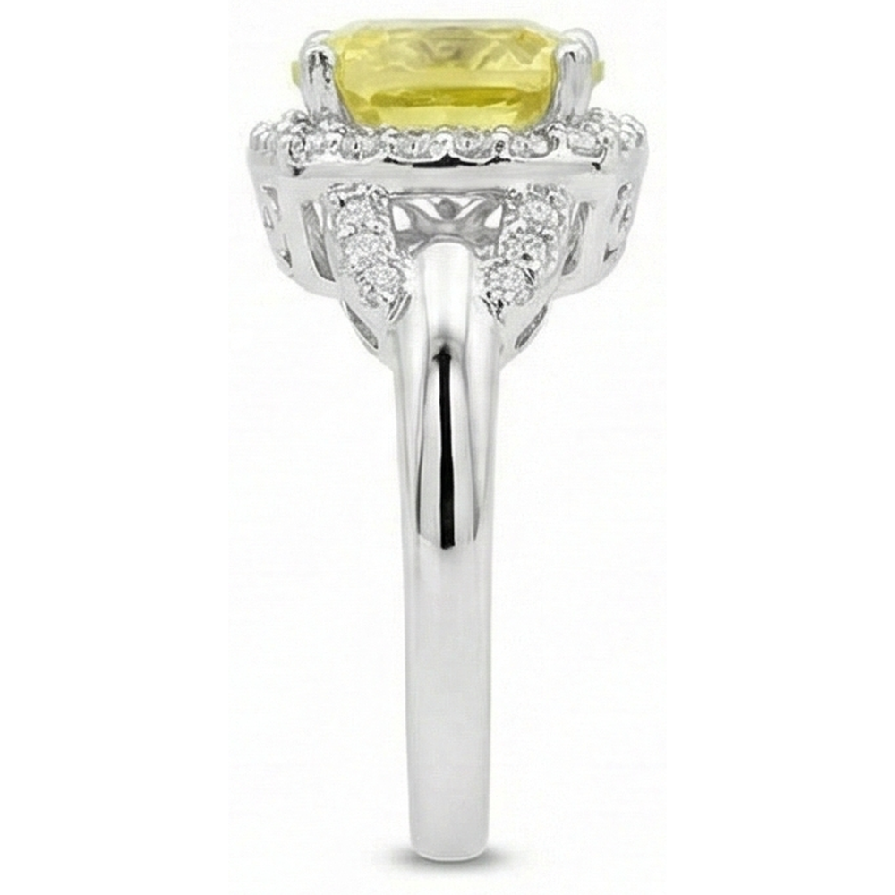 Yellow Sapphire And Natural Earth Mined Diamonds 4 Carats Ring White Gold 14K
