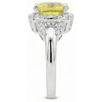 Yellow Sapphire And Natural Earth Mined Diamonds 4 Carats Ring White Gold 14K