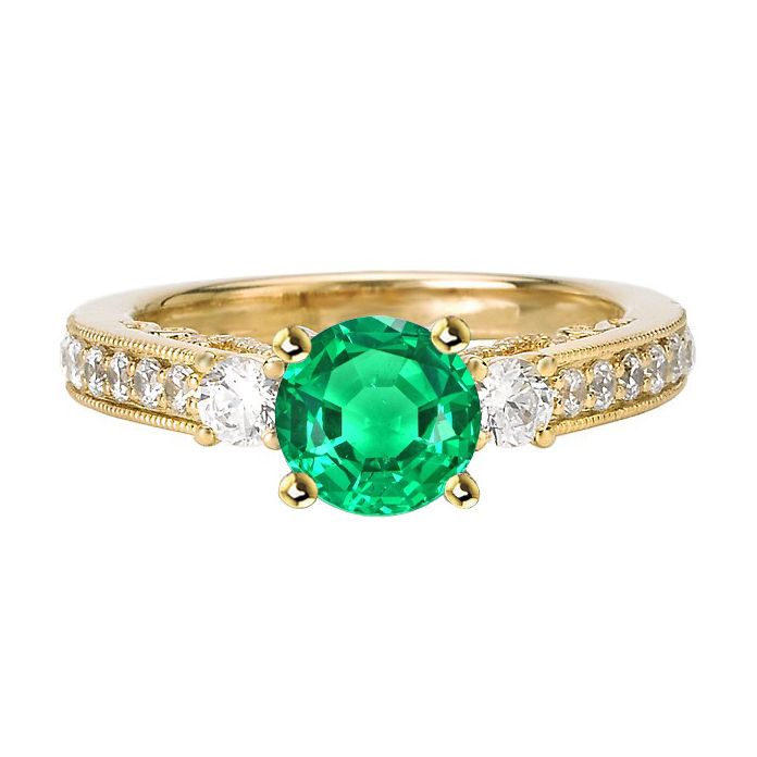 natural round emerald 2ct ring front view