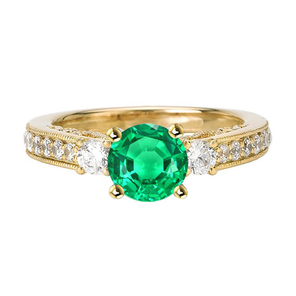 natural round emerald 2ct ring front view