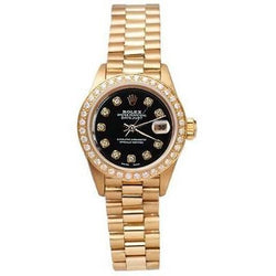 Yellow Gold Dj Rolex Presidential Style Watch Black Diamond Dial Bezel