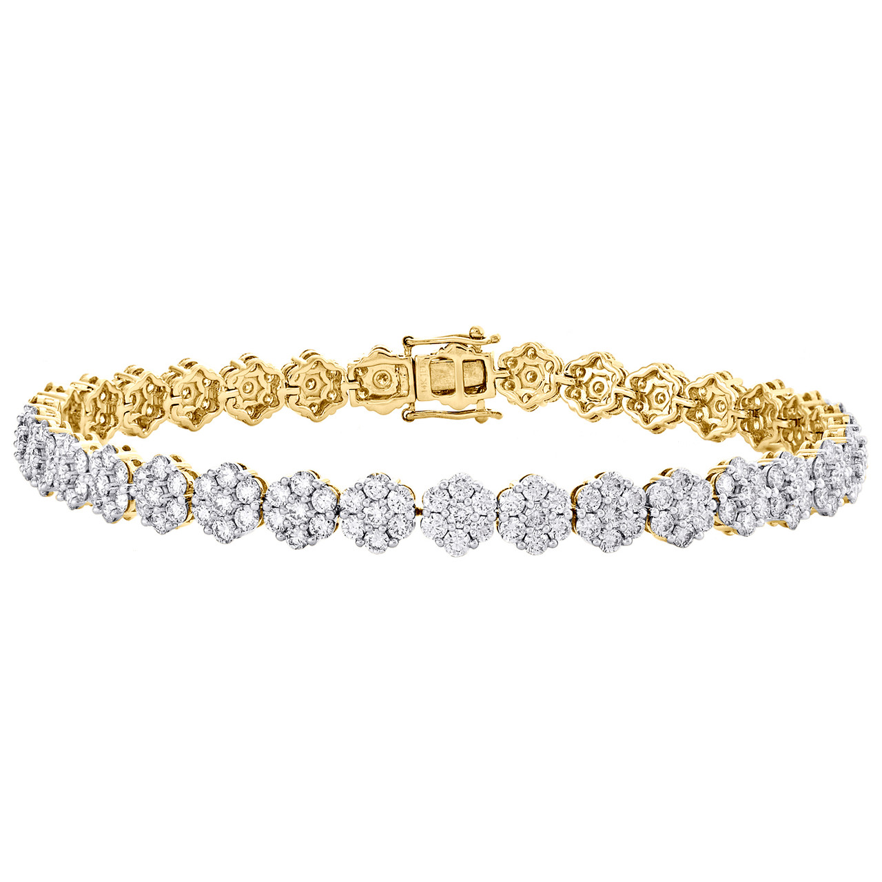 Yellow Gold 10K 6 Ct Round Lab Grown Diamond Cluster Tennis Bracelet Jewelry