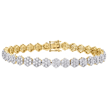 Yellow Gold 10K 6 Ct Round Lab Grown Diamond Cluster Tennis Bracelet Jewelry
