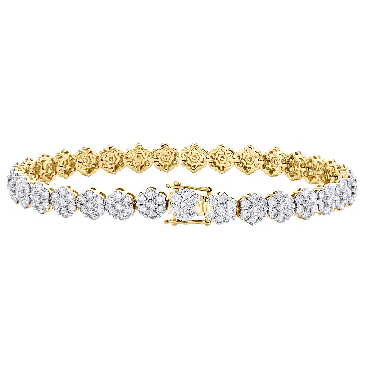 Yellow Gold 10K 6 Ct Round Lab Grown Diamond Cluster Tennis Bracelet Jewelry