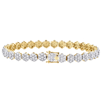 Yellow Gold 10K 6 Ct Round Lab Grown Diamond Cluster Tennis Bracelet Jewelry