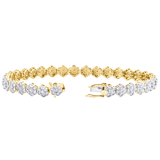 Yellow Gold 10K 6 Ct Round Lab Grown Diamond Cluster Tennis Bracelet Jewelry