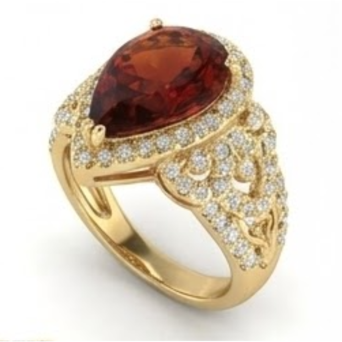 Yellow Gold 14K Madeira Citrine & Natural Earth Mined Diamond Fancy Ring 19 Carats