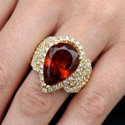 Yellow Gold 14K Madeira Citrine & Natural Earth Mined Diamond Fancy Ring 19 Carats