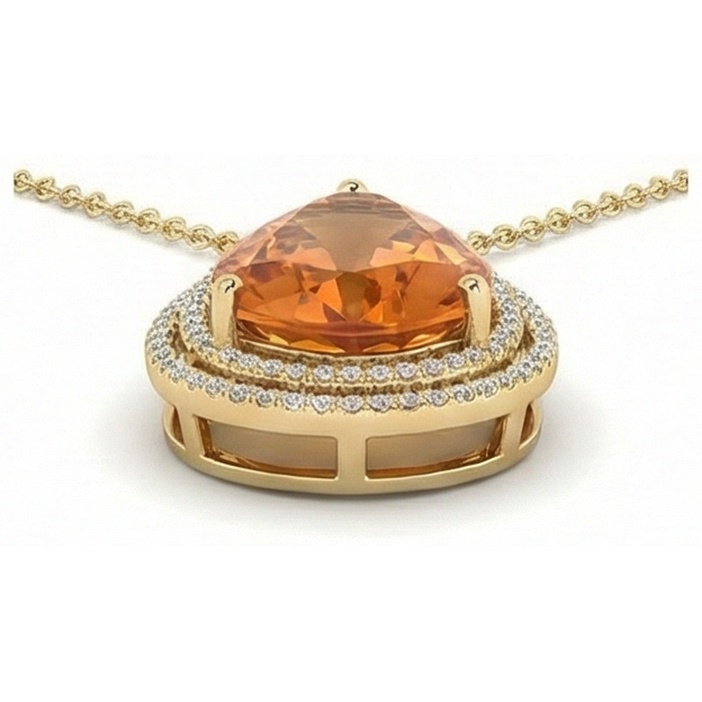 Yellow Gold 14K Pear Madeira Citrine With Round Natural Earth Mined Diamonds Pendant 21 Ct