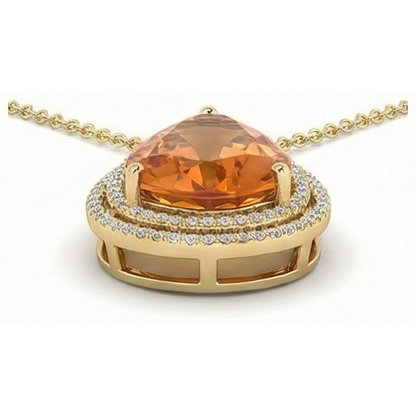 Yellow Gold 14K Pear Madeira Citrine With Round Natural Earth Mined Diamonds Pendant 21 Ct