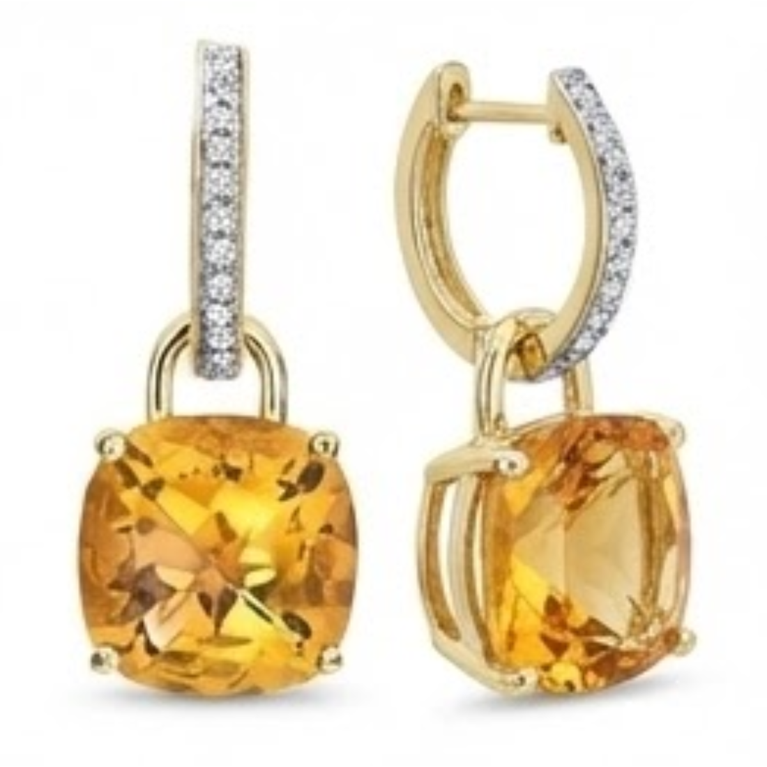 Yellow Gold 40.70 Ct Madeira Citrine And Natural Earth Mined Diamonds Lady Dangle Earrings
