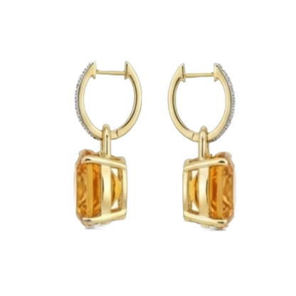 Yellow Gold 40.70 Ct Madeira Citrine And Natural Earth Mined Diamonds Lady Dangle Earrings