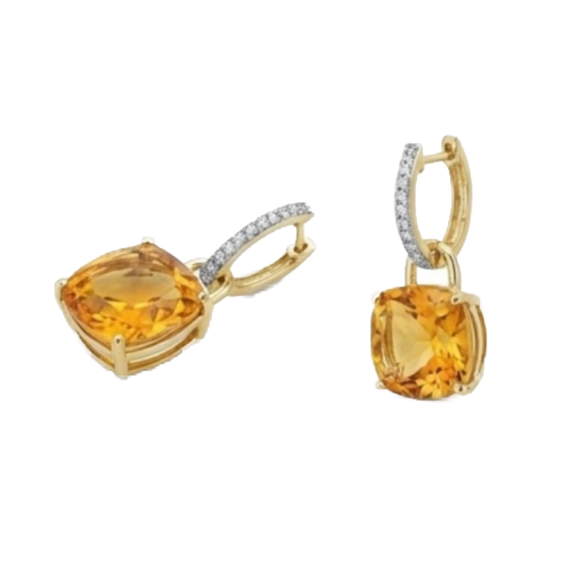 Yellow Gold 40.70 Ct Madeira Citrine And Natural Earth Mined Diamonds Lady Dangle Earrings