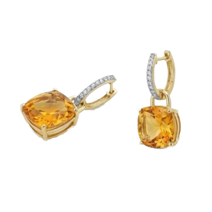 Yellow Gold 40.70 Ct Madeira Citrine And Natural Earth Mined Diamonds Lady Dangle Earrings