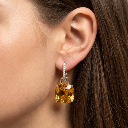 Yellow Gold 40.70 Ct Madeira Citrine And Natural Earth Mined Diamonds Lady Dangle Earrings