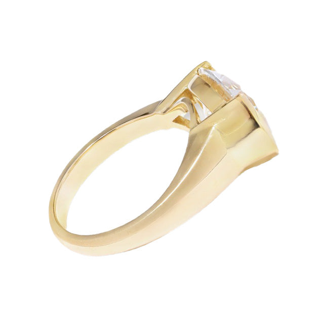 Yellow Gold Huge Pear Lab Grown Diamond Old Miner Cut Half Bezel Ring 9 Carats