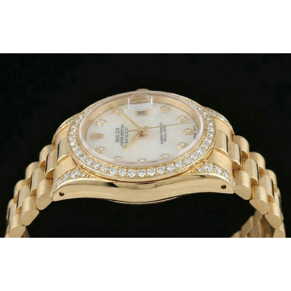 Yellow Gold Rolex Datejust Watch President Diamond Bezel Dial