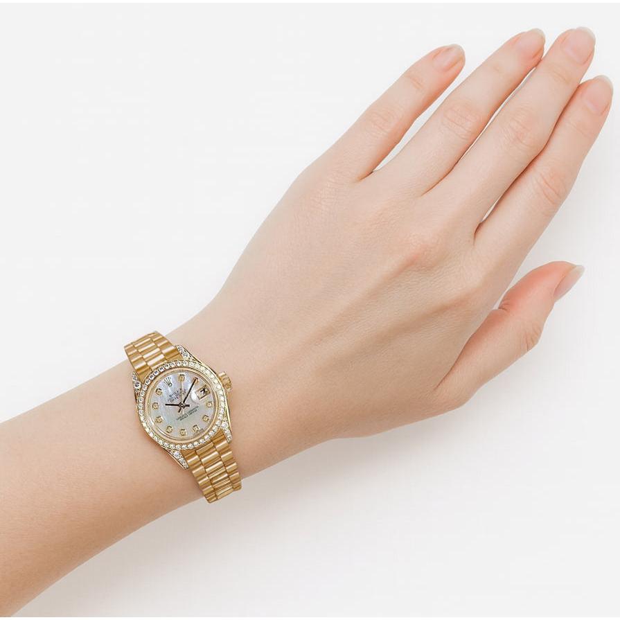 Yellow Gold Rolex Datejust Watch President Diamond Bezel Dial P1
