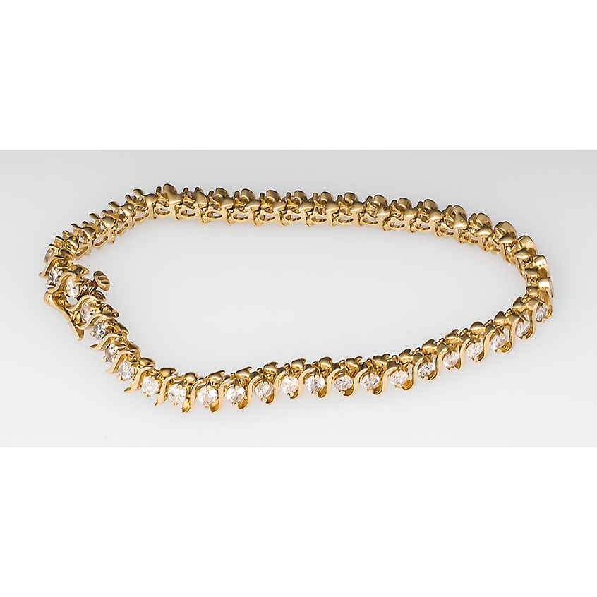 Yellow Gold S Link Style Round Lab Grown Diamond Tennis Bracelet 3.60 Ct