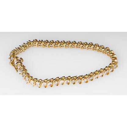 Yellow Gold S Link Style Round Lab Grown Diamond Tennis Bracelet 3.60 Ct