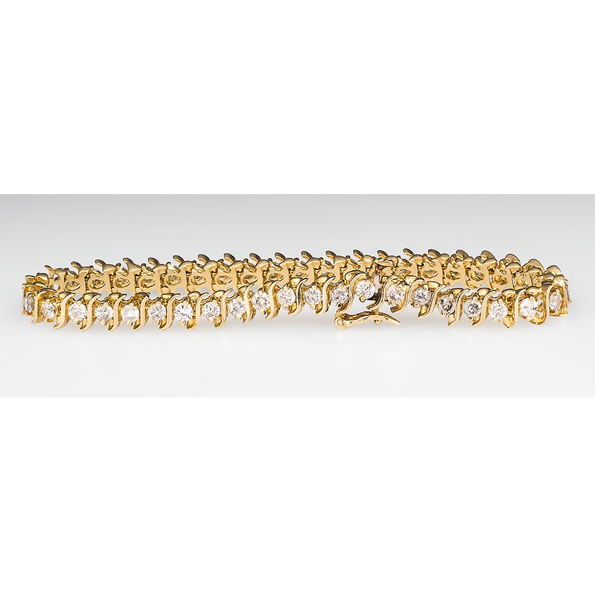 Yellow Gold S Link Style Round Lab Grown Diamond Tennis Bracelet 3.60 Ct
