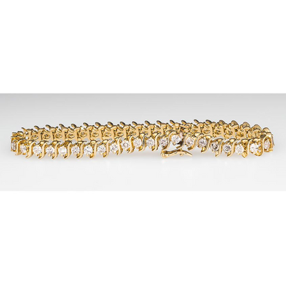 Yellow Gold S Link Style Round Lab Grown Diamond Tennis Bracelet 3.60 Ct