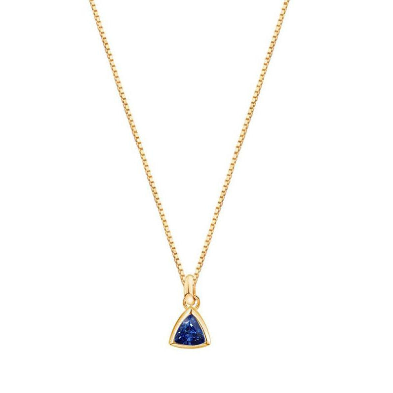 Yellow Gold Solitaire Trillion Sapphire Pendant Bezel Set 