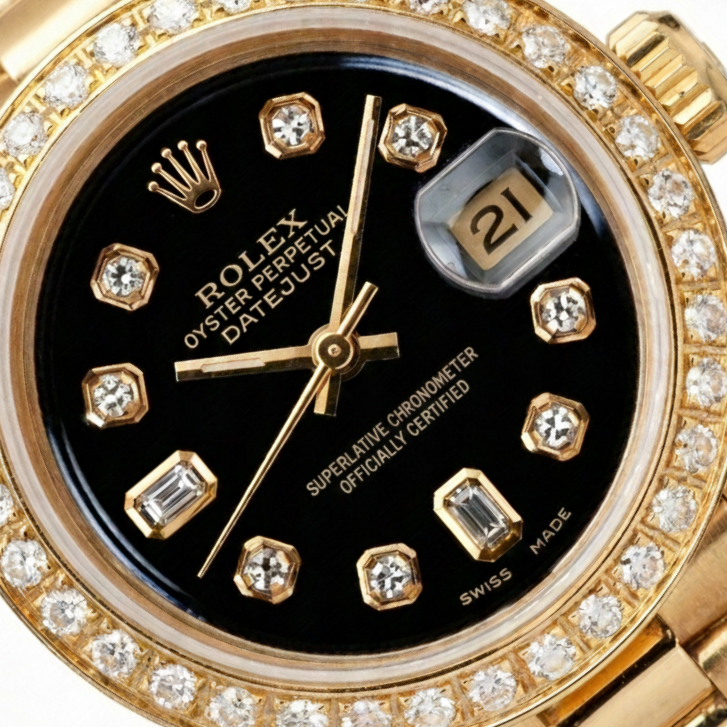 Yg President Style Rolex Date Just Watch Bezel Diamond Dial Black