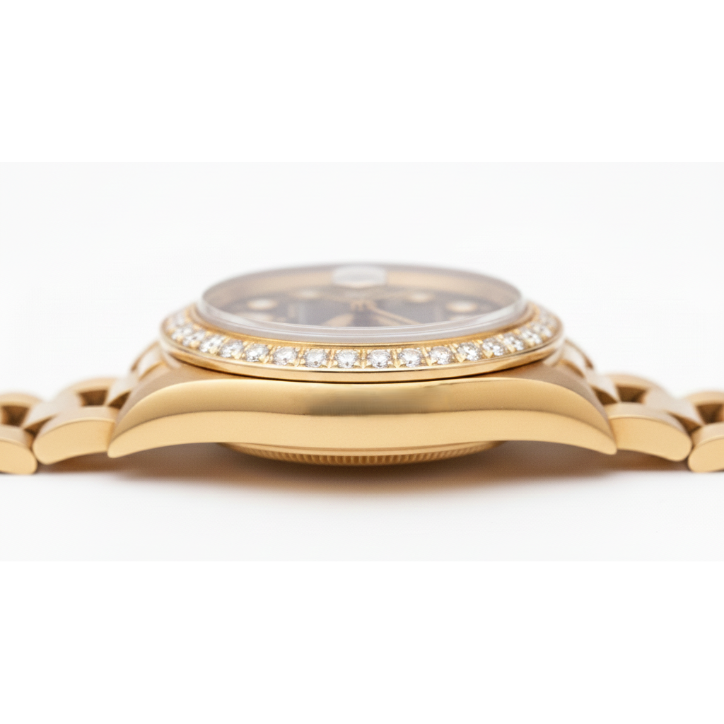 Yg President Style Rolex Date Just Watch Bezel Diamond Dial Black