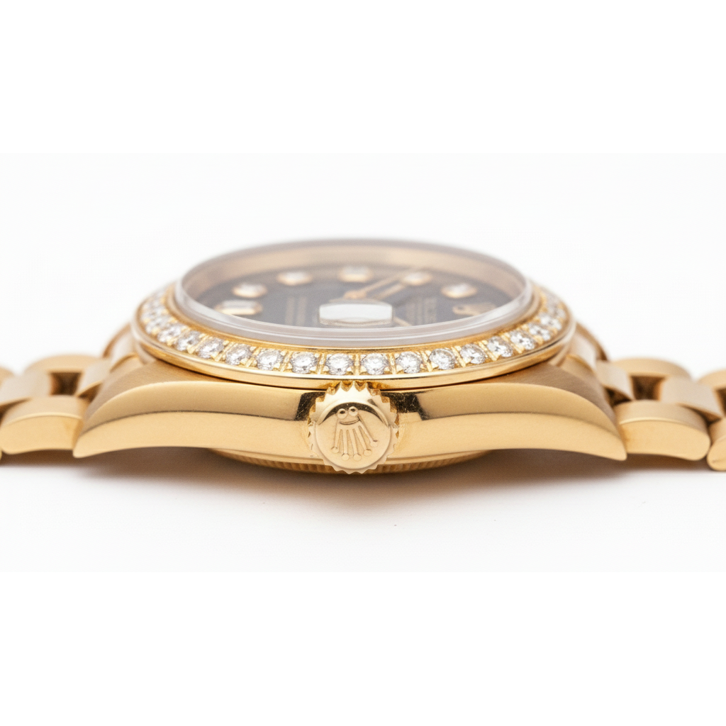 Yg President Style Rolex Date Just Watch Bezel Diamond Dial Black