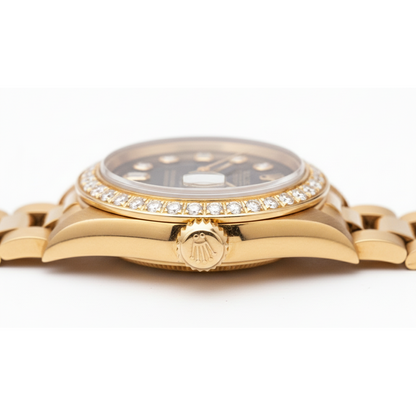 Yg President Style Rolex Date Just Watch Bezel Diamond Dial Black