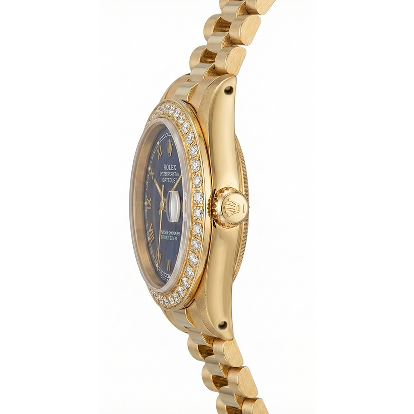 Yg Presidential Style Rolex Women Watch Date Just Blue Roman Dial