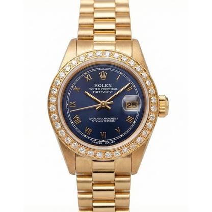 Yg Presidential Style Rolex Women Watch Date Just Blue Roman Dial