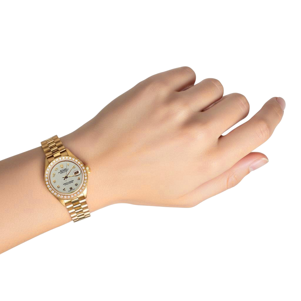 Yg Rolex Datejust President Style Watch Diamond Bezel Arabic Dial P2