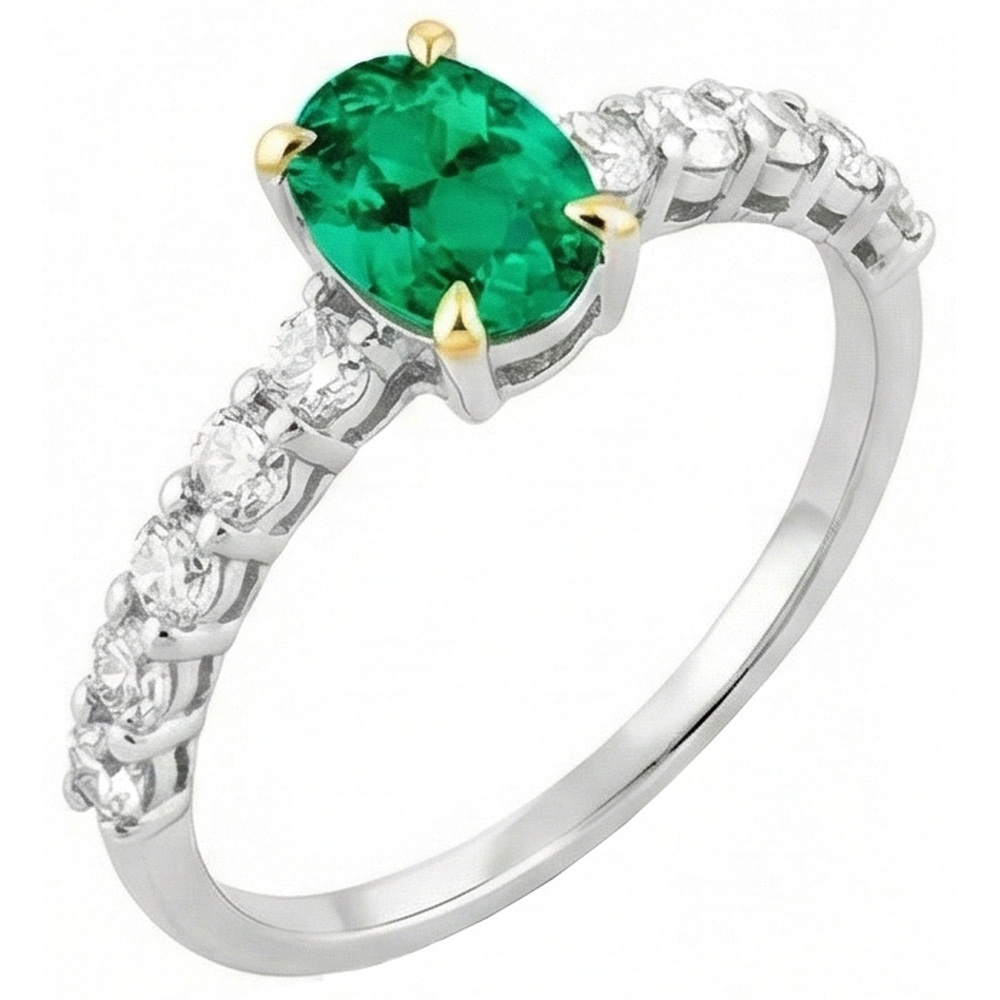Natural Real ( Not Lab Grown ) Zambian Gemstone Ring Oval Cut Green Emerald GIA Dainty