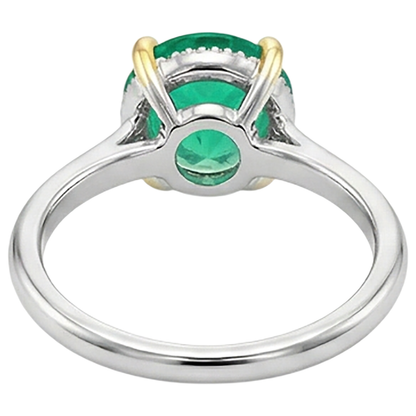 Natural Real ( Not Lab Grown ) Zambian Green Emerald GIA Ring Halo Round Diamonds