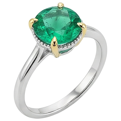Natural Real ( Not Lab Grown ) Zambian Green Emerald GIA Ring Halo Round Diamonds