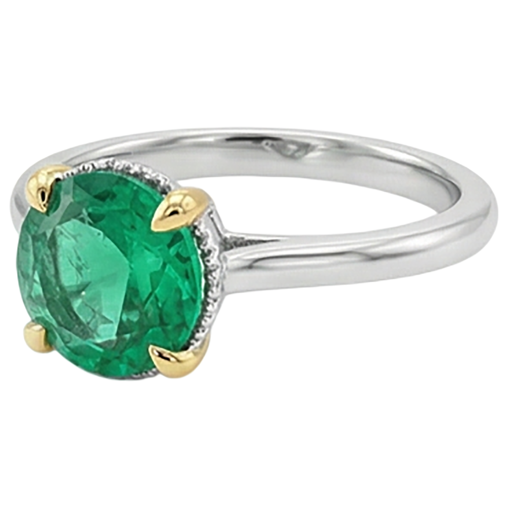 Natural Real ( Not Lab Grown ) Zambian Green Emerald GIA Ring Halo Round Diamonds