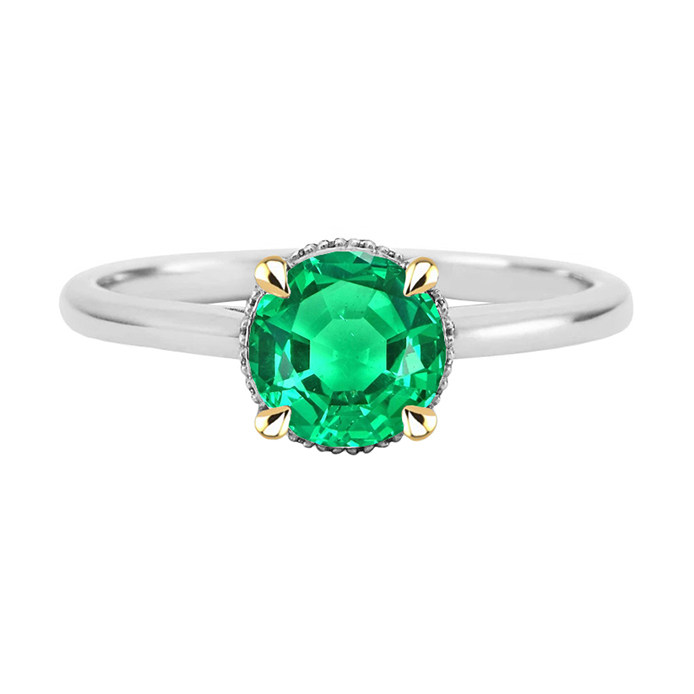 Zambian Green Emerald Ring Halo Round Diamonds