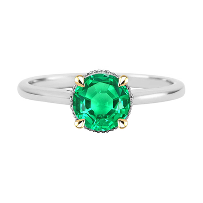 Zambian Green Emerald Ring Halo Round Diamonds