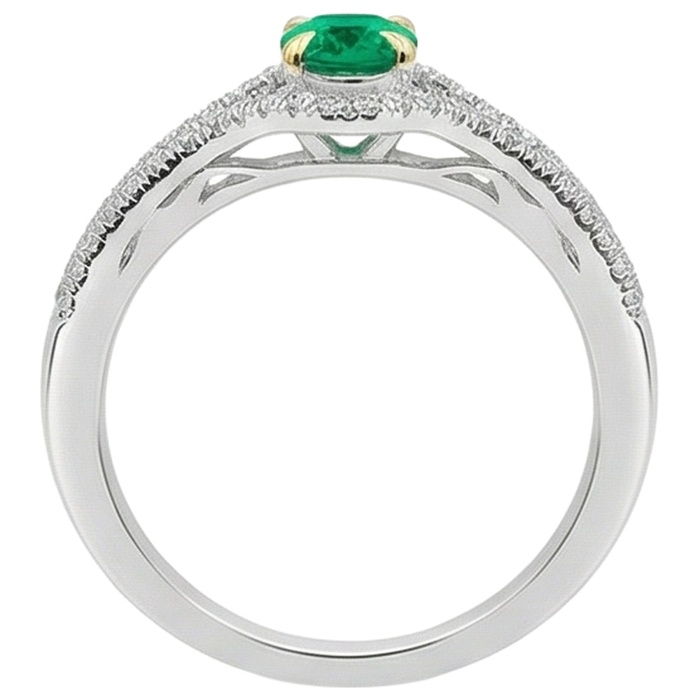 natural round emerald 1ct ring on white background