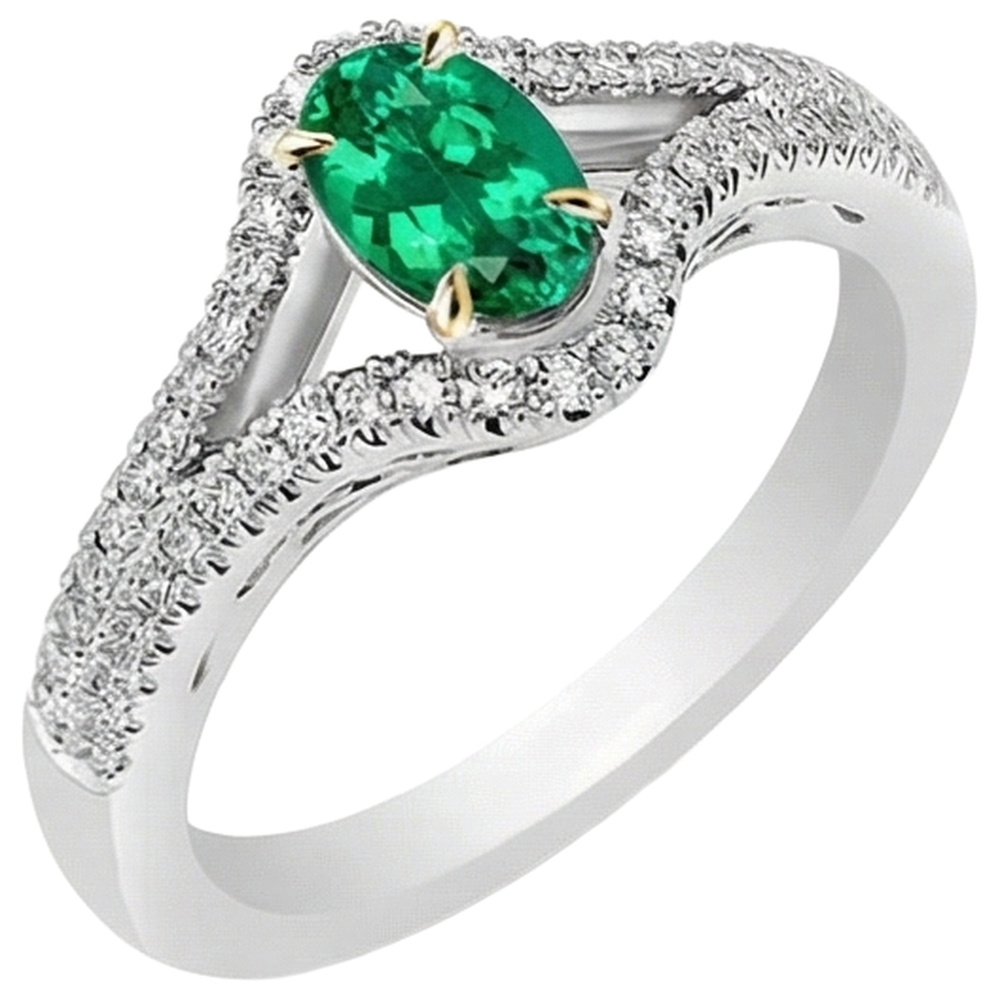 natural round emerald 1ct ring close up detail