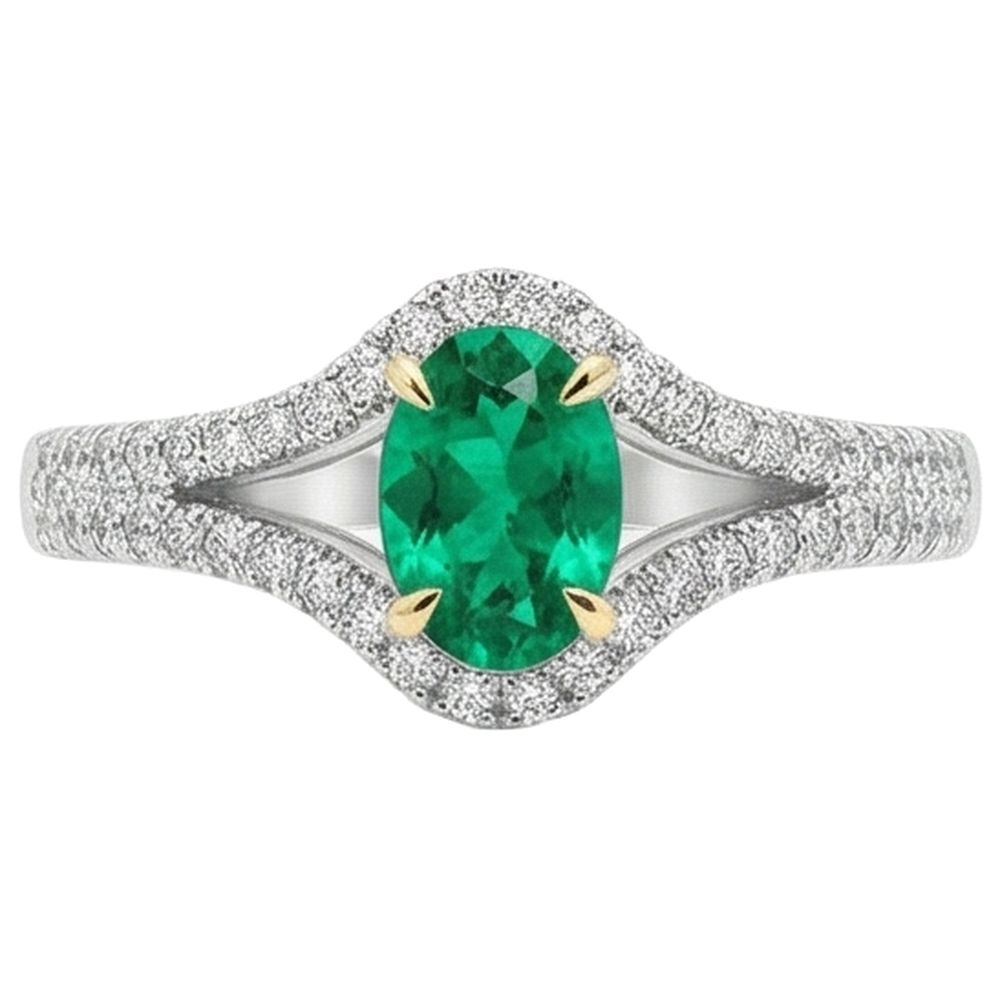 natural round emerald 1ct ring top view