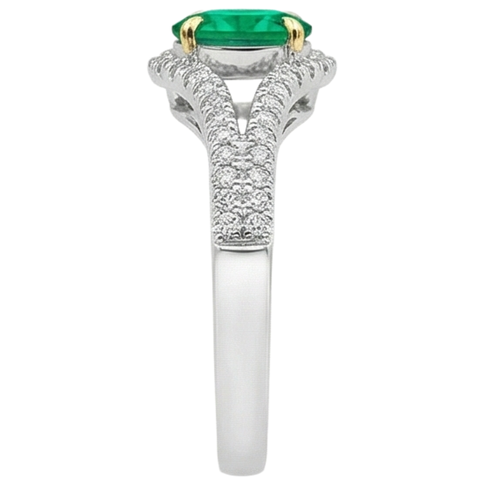 natural round emerald 1ct ring profile view