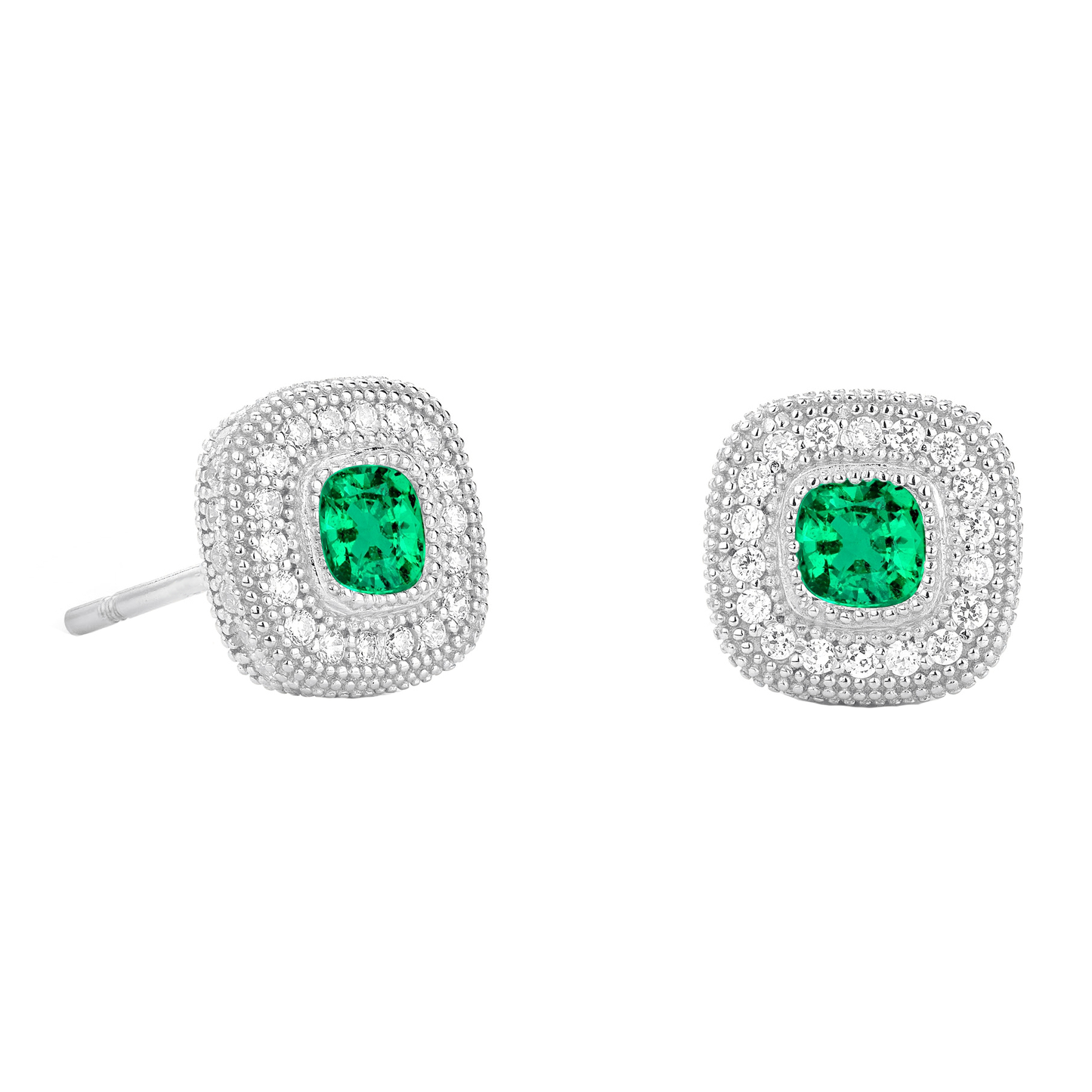 Zambian Gemstone And Diamond Earrings Green Emerald Milgrain Studs