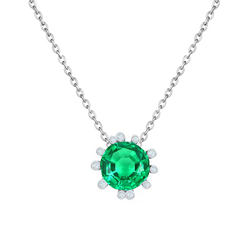 Zambian Green Emerald Necklace Bezel Set Diamonds Pendant